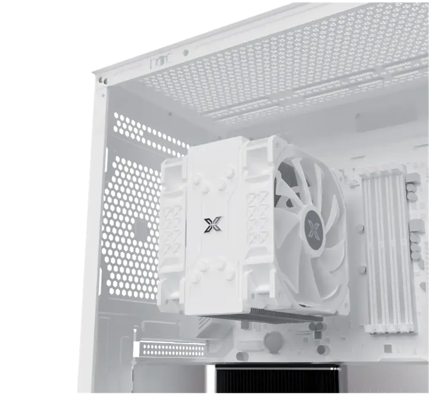 CPU cooler height clearance shown inside the Alphard Arctic chassis