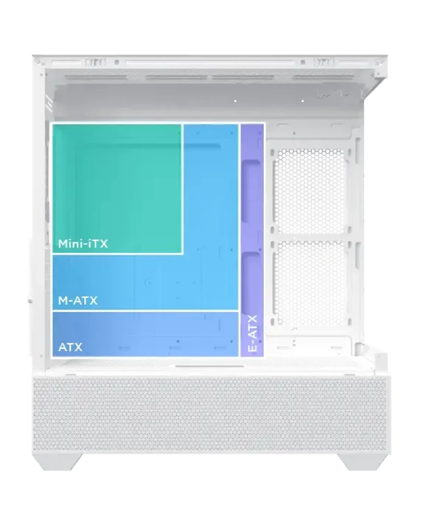 E-ATX motherboard tray inside the Xigmatek Alphard Arctic case
