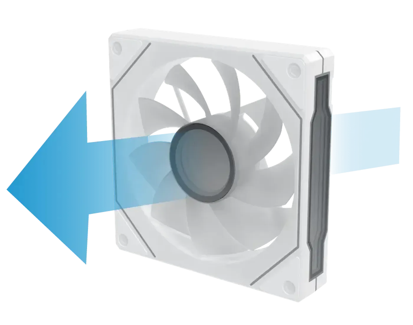 Reverse blade fan mounted on the motherboard panel of the Alphard M Arctic