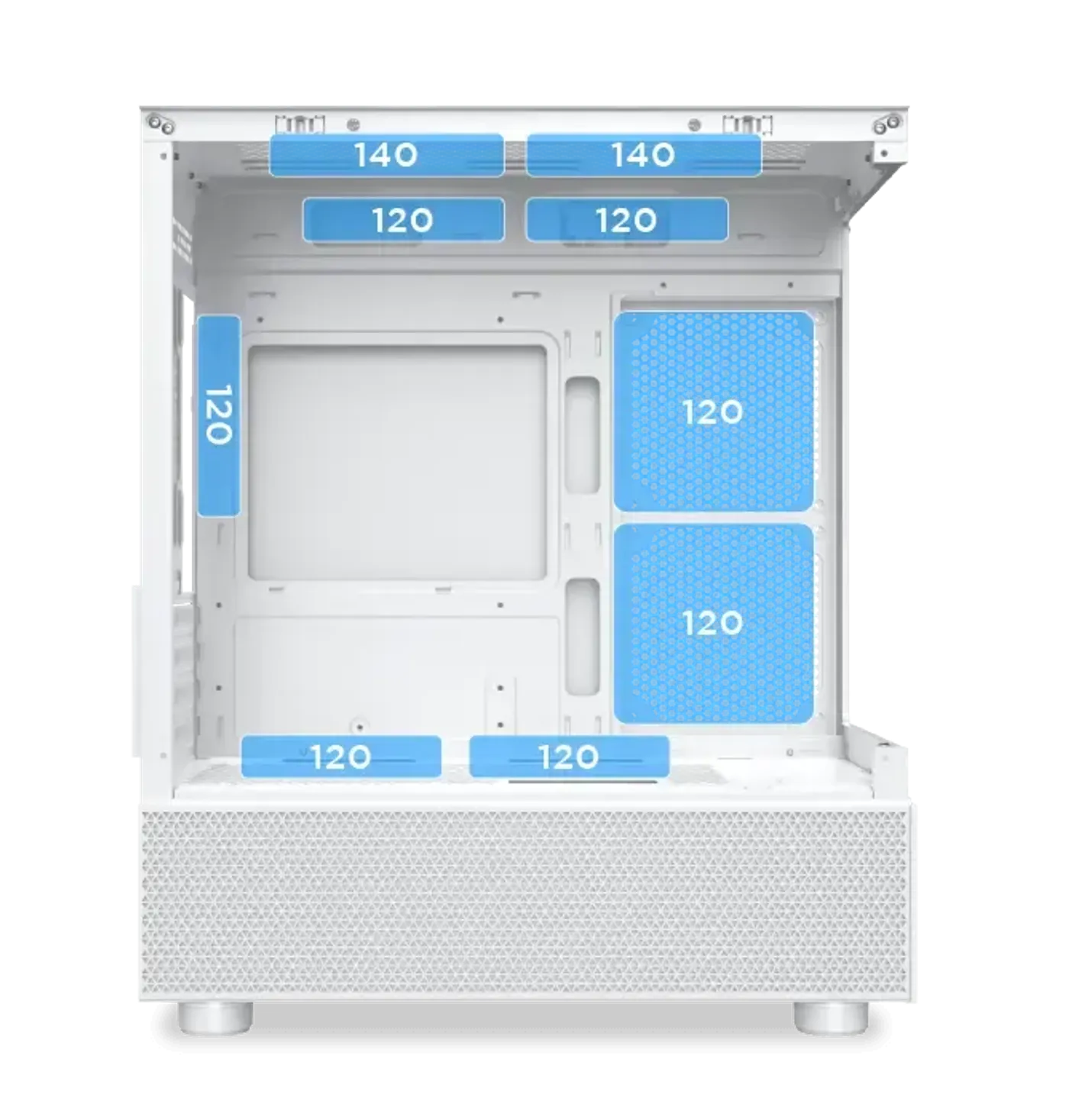 Fan mounting positions across the Alphard M Arctic gaming case