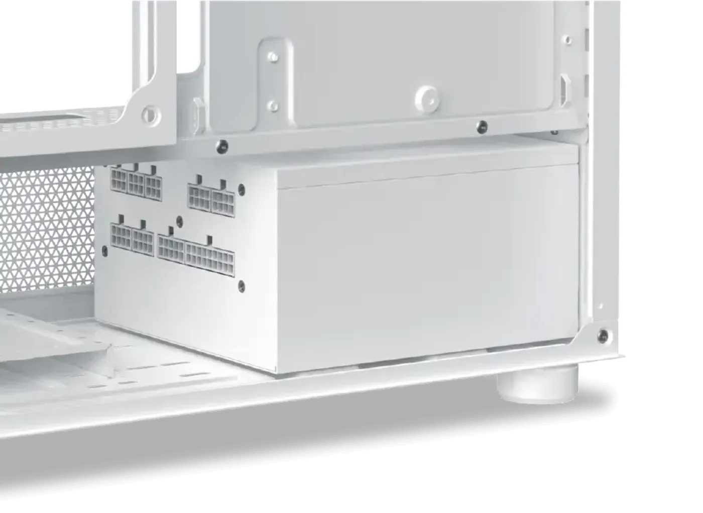 Power supply mounting bay inside the Alphard M Arctic chassis