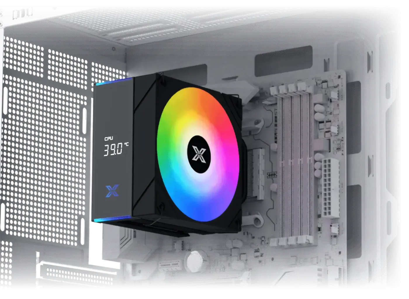 Close-up image showing the internal clearance for a CPU cooler, up to 165mm