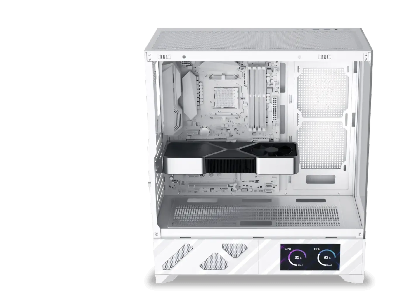 Diagram detailing the GPU length limits with and without side fans installed