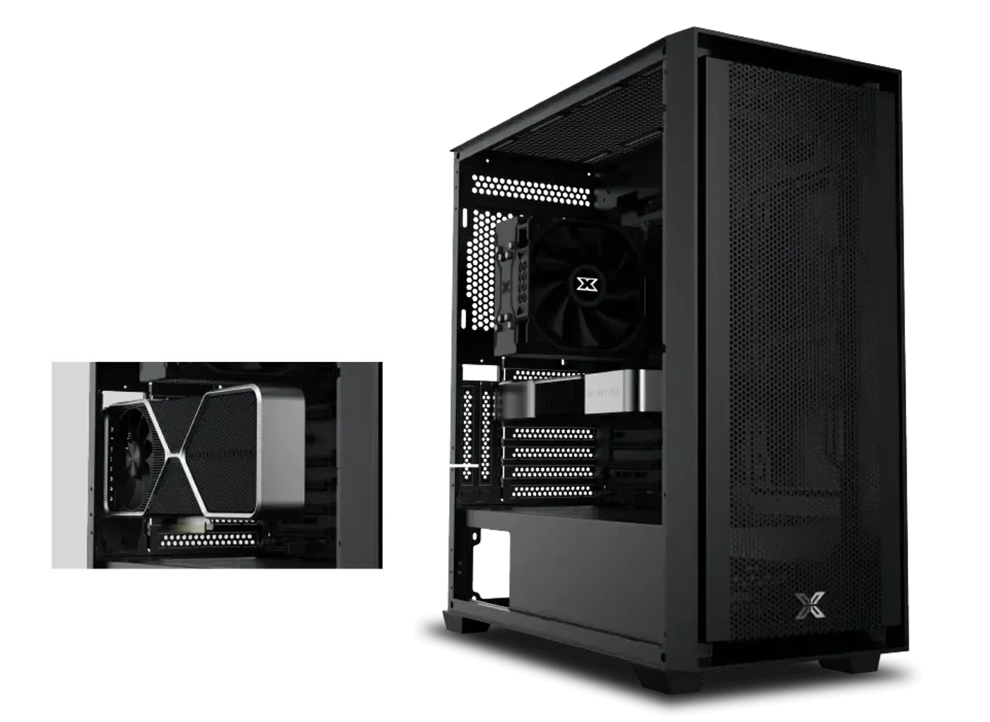 Graphics card length and cooler clearance illustrated inside the Anubis Pro case