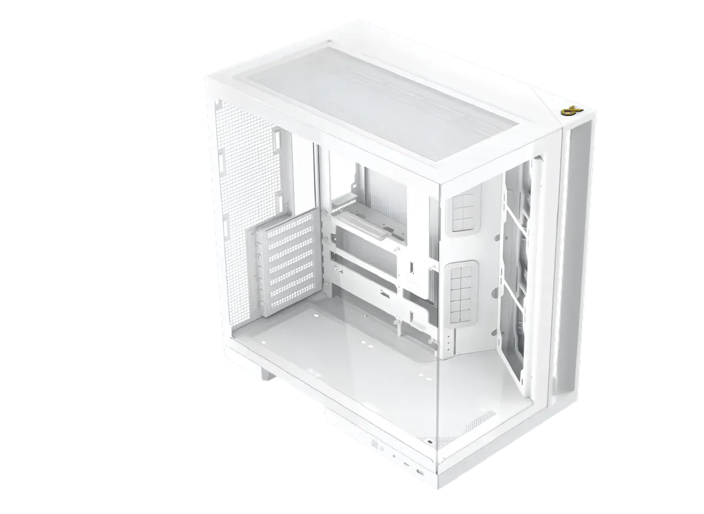 Arctic computer case showcasing the dual tempered glass panel design