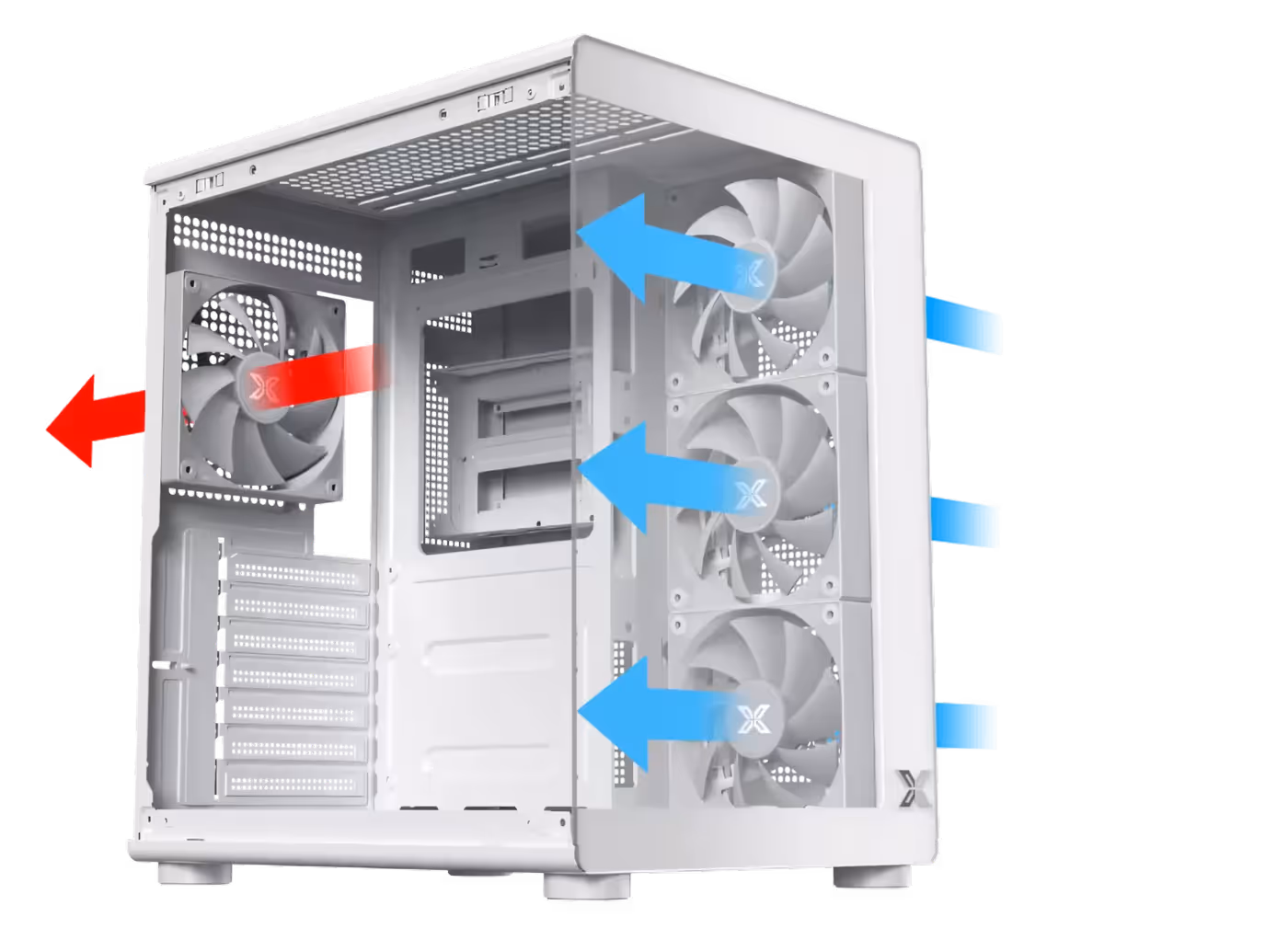 Image highlighting the enhanced airflow and ventilation design of the PC chassis