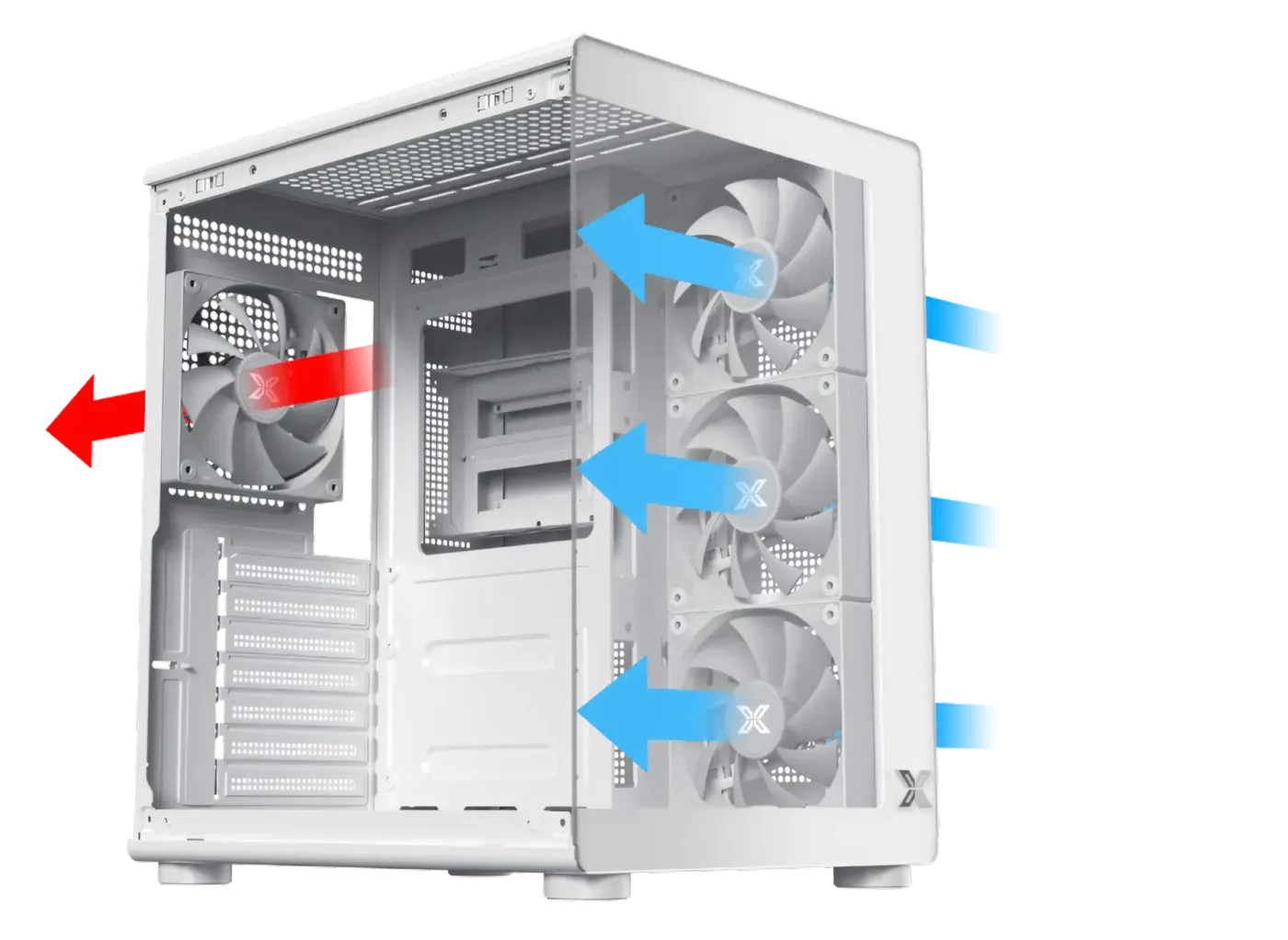 Image highlighting the enhanced airflow and ventilation design of the PC chassis