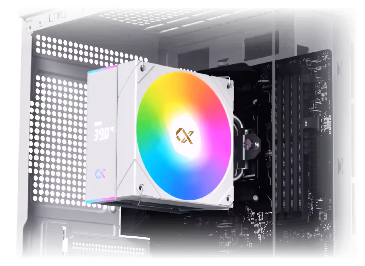 Internal chassis view illustrating the 158mm CPU cooler height clearance