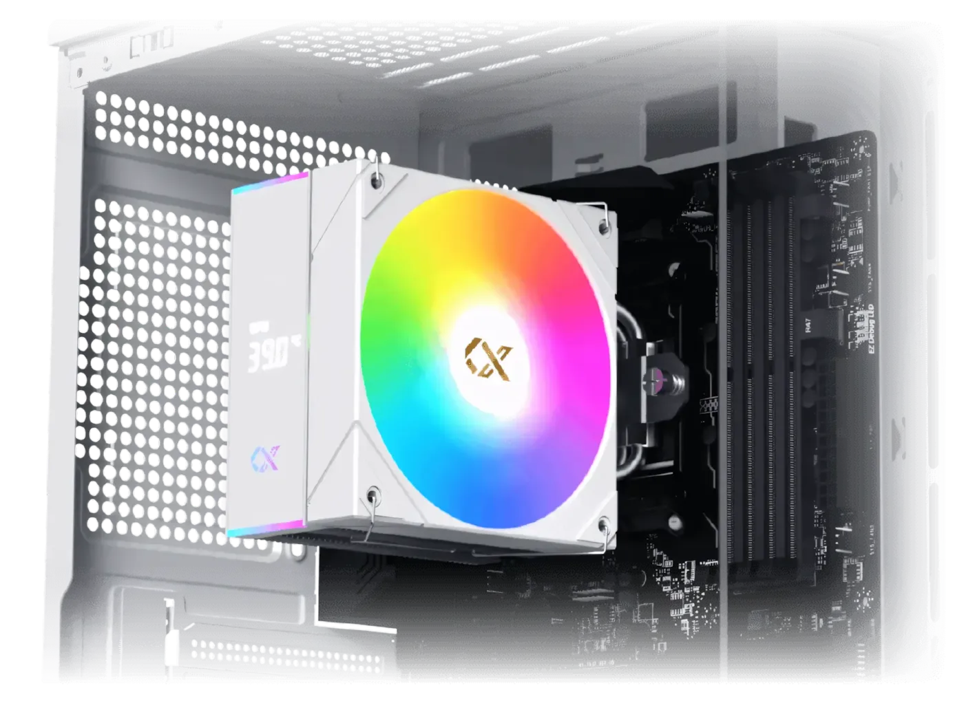 Internal chassis view illustrating the 158mm CPU cooler height clearance