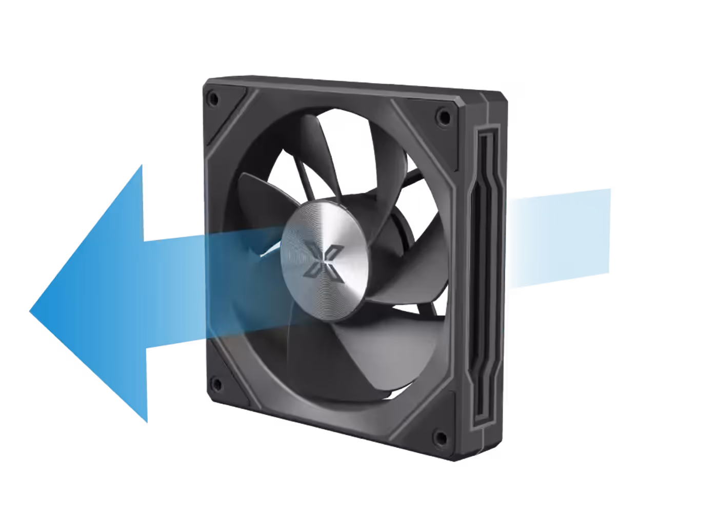 Reverse blade fans fitted to the motherboard panel of the Aqua M Lite