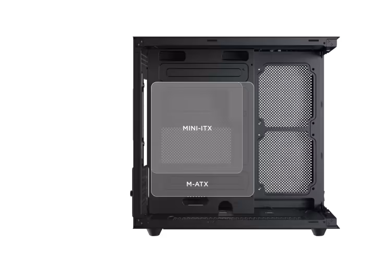 M-ATX motherboard mounting area inside the Aqua M Lite case