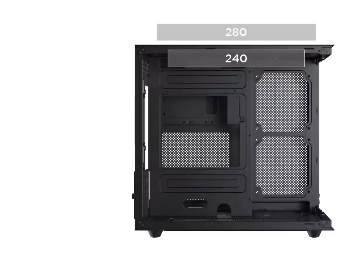 Top radiator mounting area inside the Aqua M Lite chassis