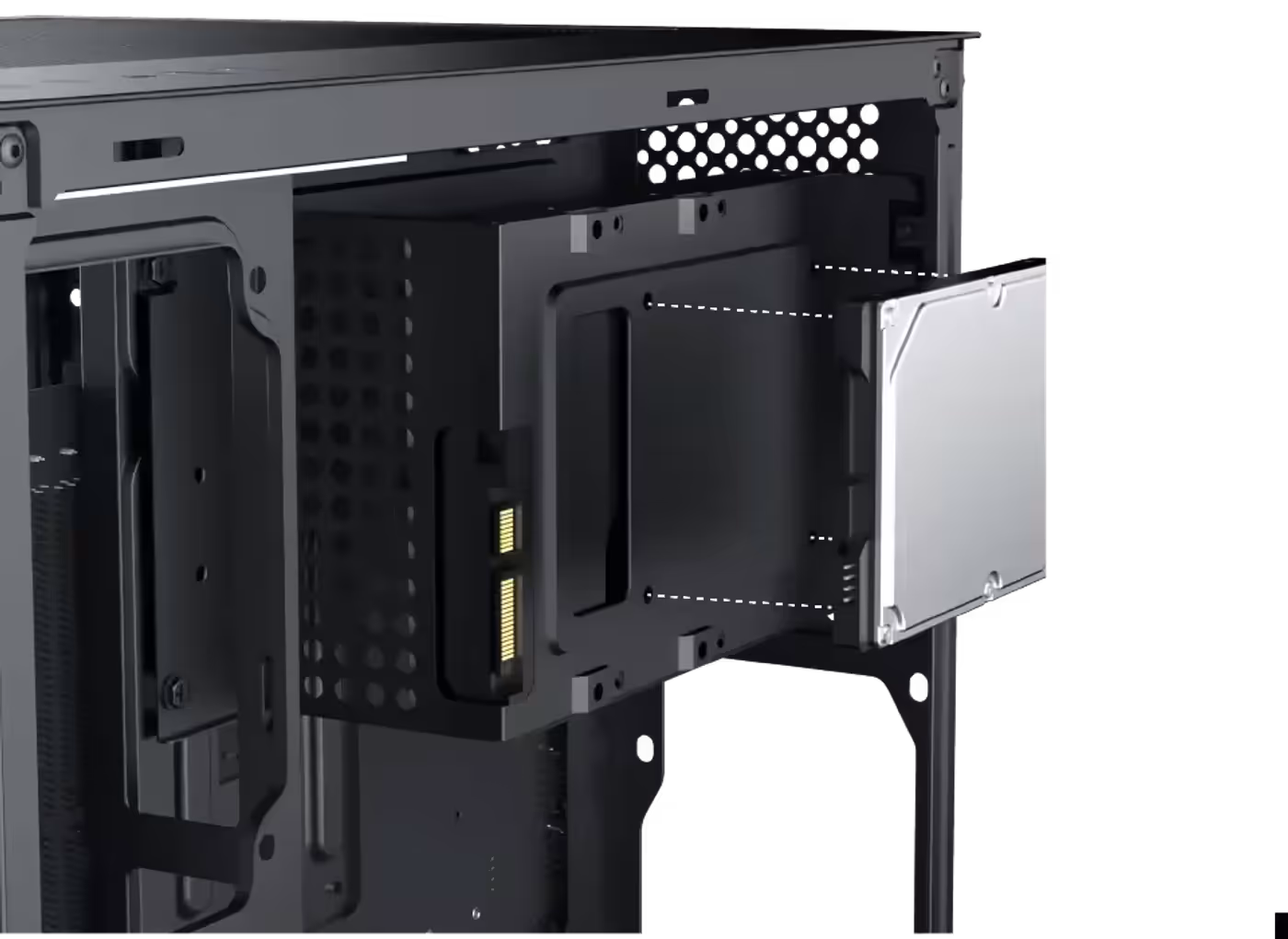 Combination SSD and hard drive brackets inside the Aqua M Lite case