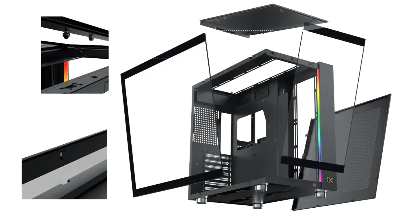Side and front panels shown detached from the black Aqua Ultra Air chassis