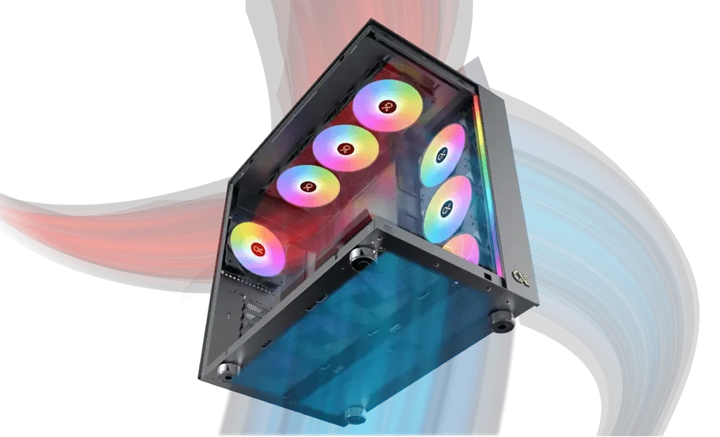 Underside of the Aqua Ultra Air showing the anti-dust mesh bottom panel and its three fan positions