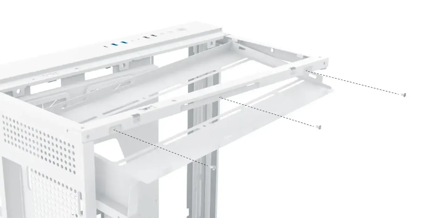 Removable top fan rack separated from the white Aqua Ultra Air chassis