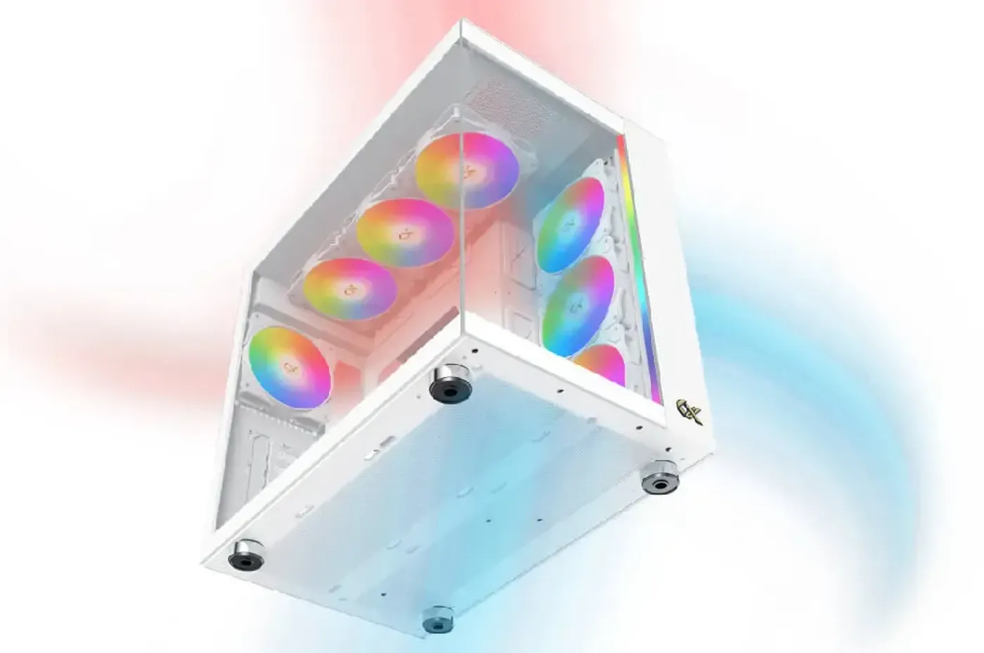 Anti-dust mesh bottom panel and its three 120mm fan positions on the white Aqua Ultra Air