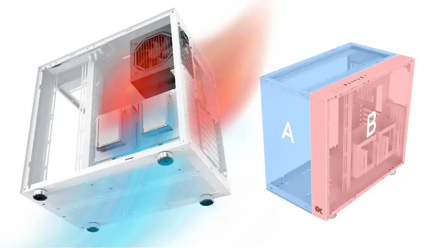 Dual chamber layout of the white Aqua Ultra Air with the power supply compartment separated