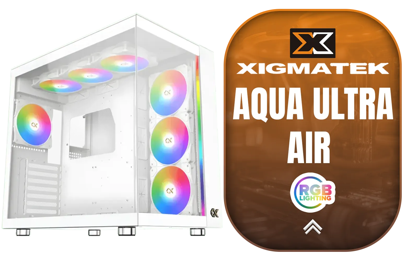 Xigmatek Aqua Ultra Air Mid Tower Gaming Case - White / Supports Motherboards up to E-ATX / 430mm VGA Support / 7 x Pre-Installed ARGB Fans Included / EN41914