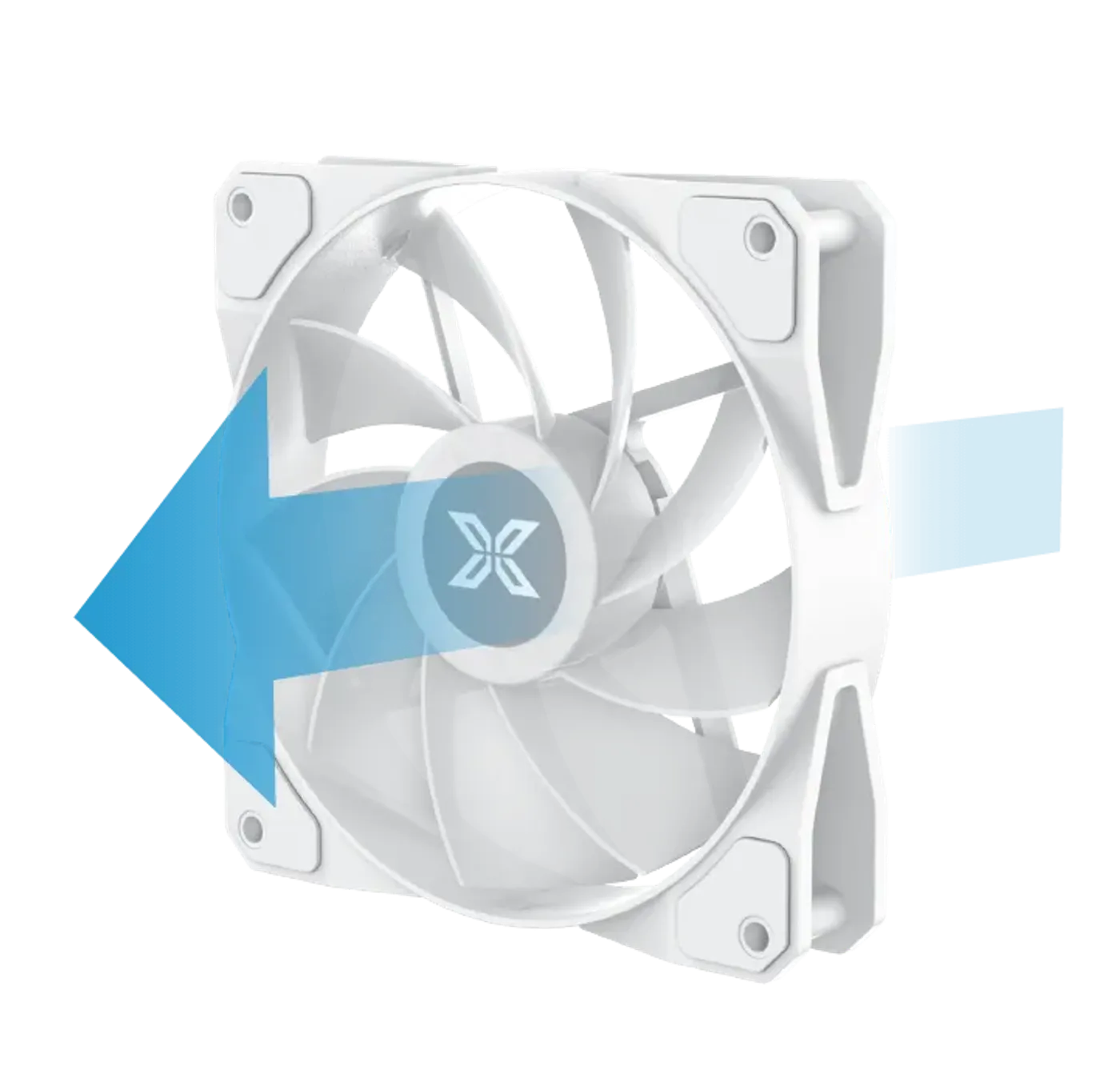 Reverse blade fan on the motherboard panel of the Aqua V Arctic