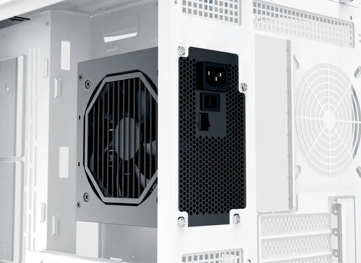 Power supply mounting bay inside the Aqua V Arctic case
