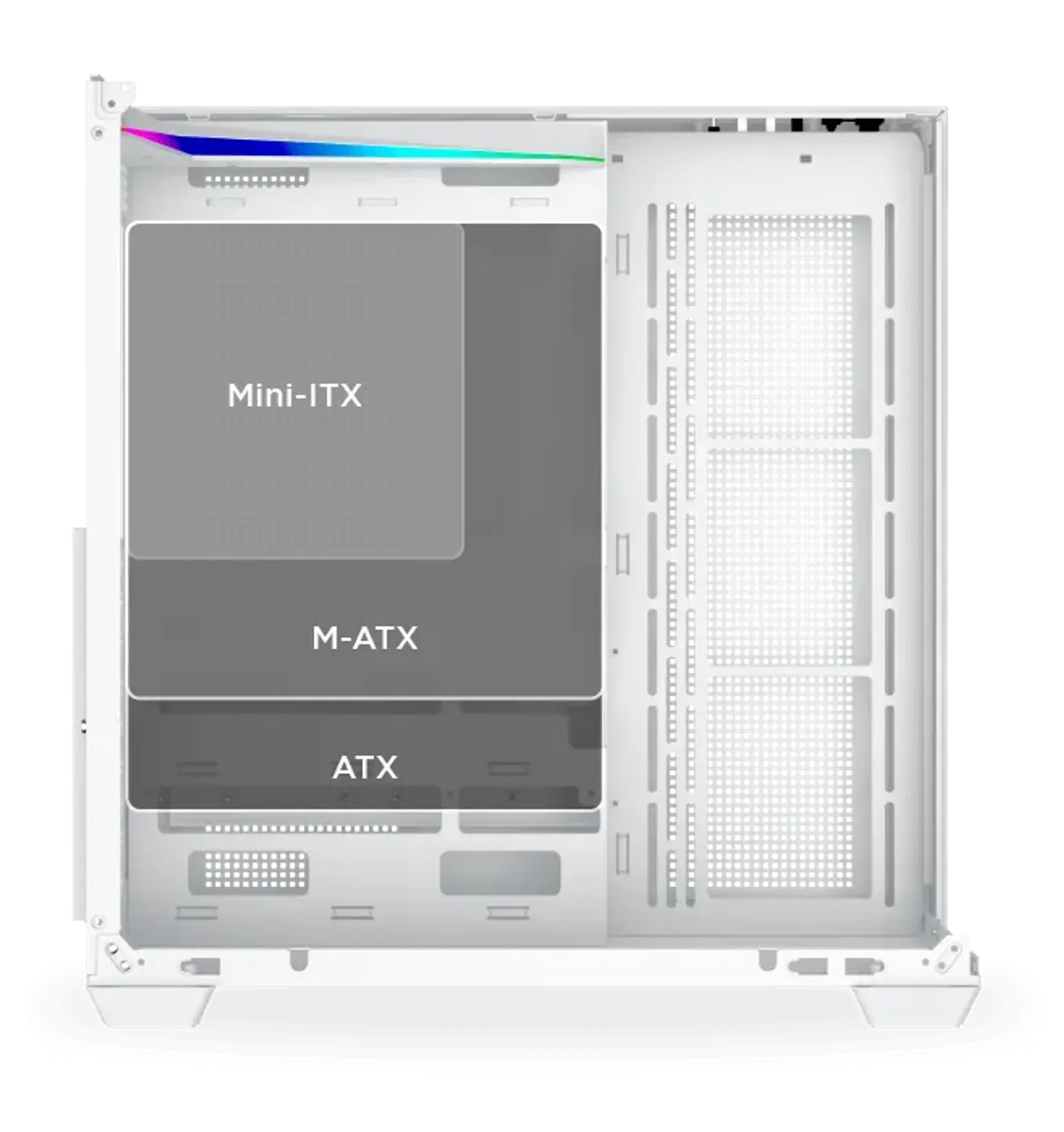 ATX motherboard tray inside the Aqua V Arctic case
