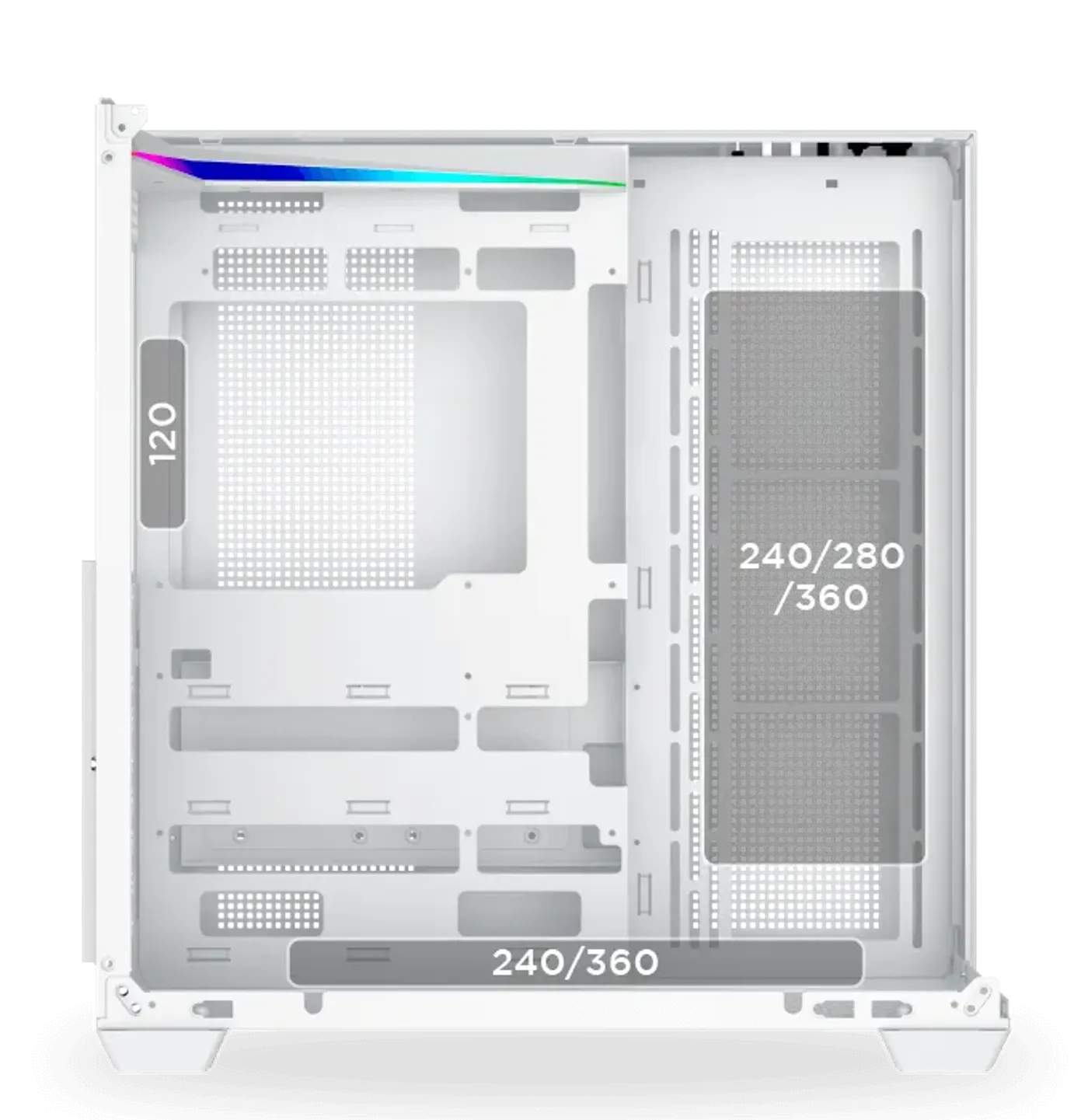 Radiator mounting positions inside the Aqua V Arctic chassis