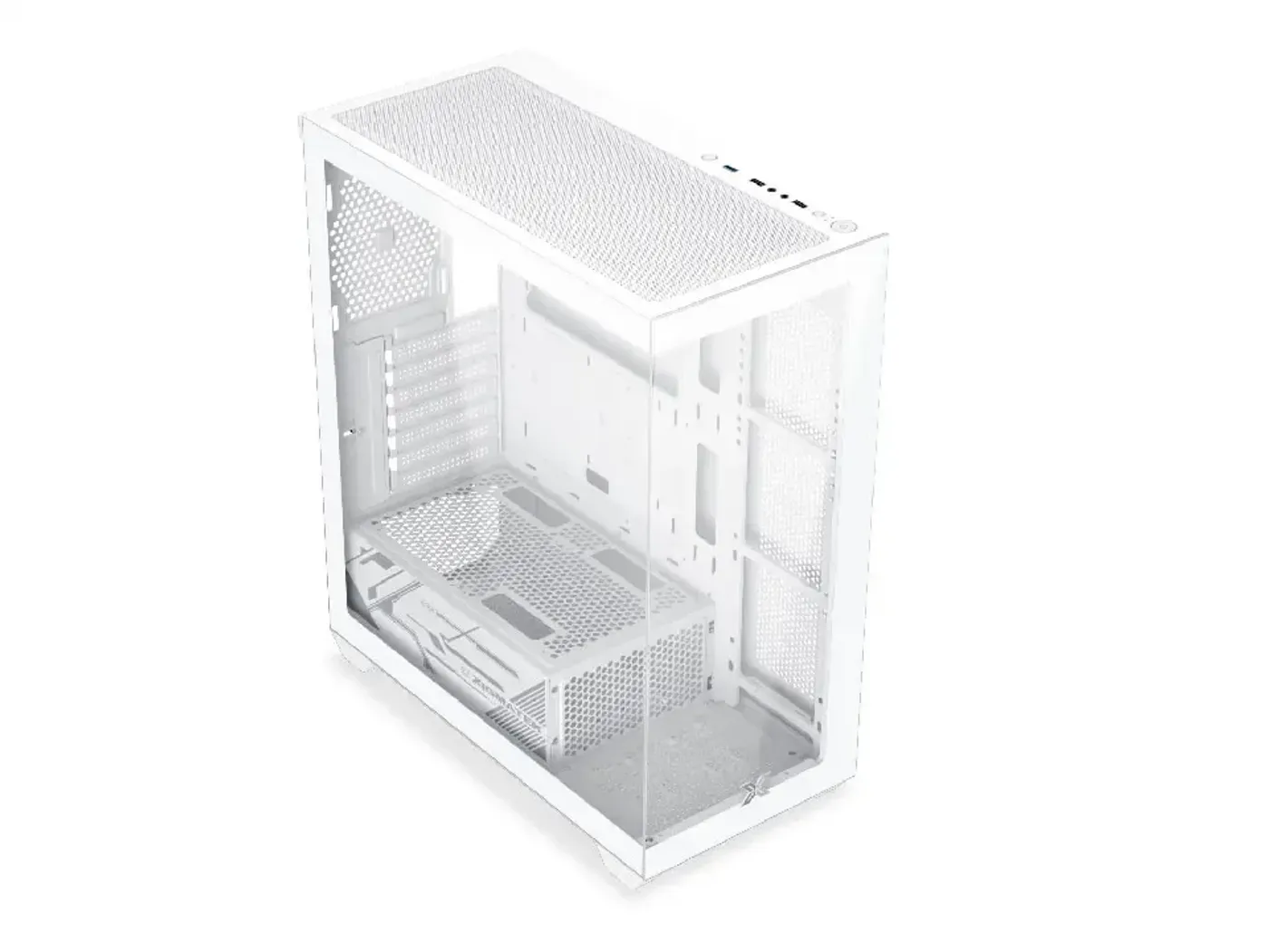 Dual tempered glass side panels on the white Xigmatek Blast Arctic case