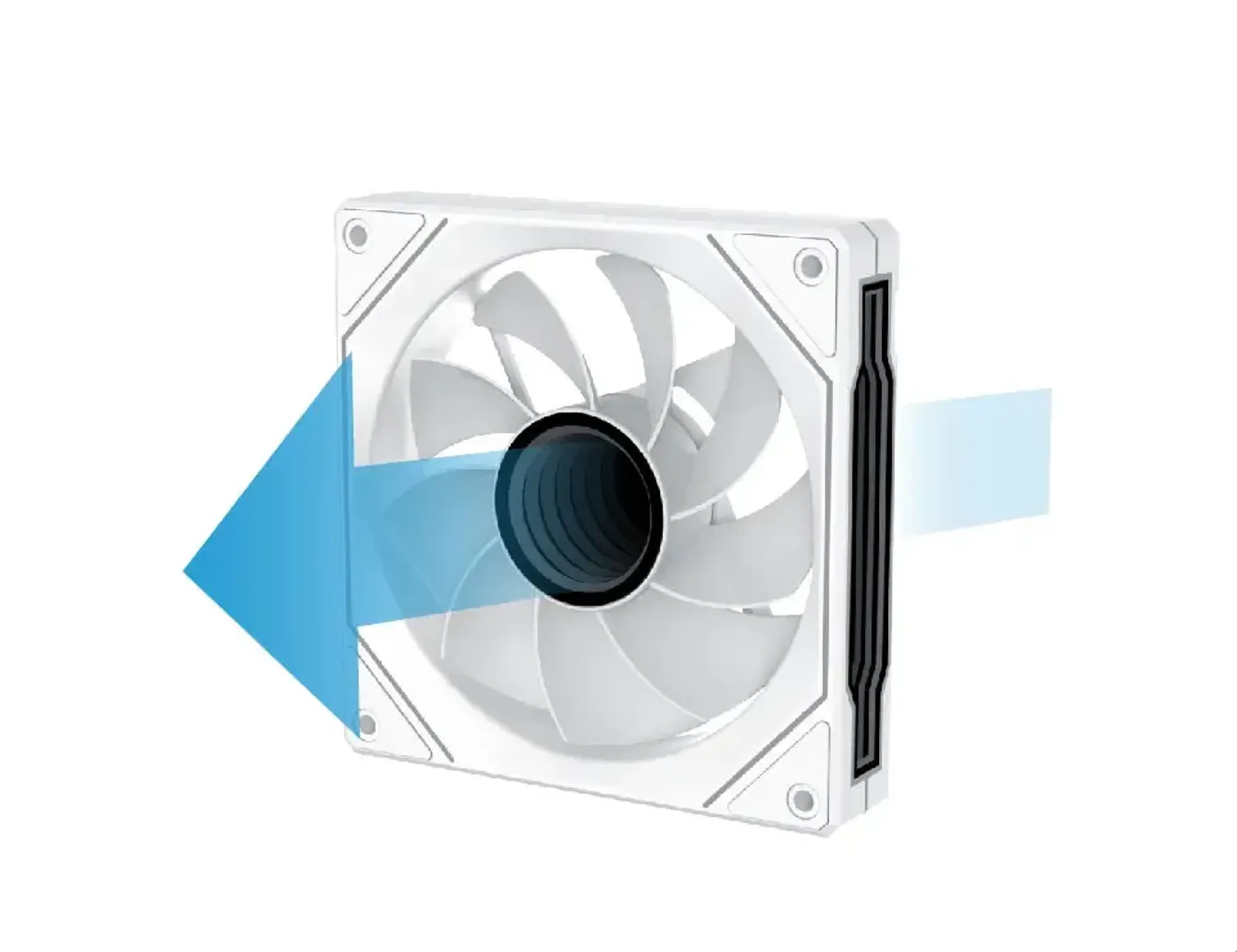 Reverse blade fan mounted on the motherboard panel of the Xigmatek Blast Arctic