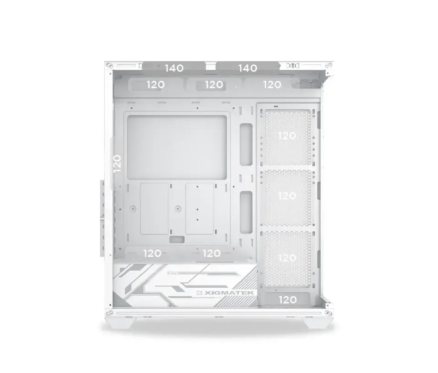 Internal fan mounting layout inside the Xigmatek Blast Arctic case