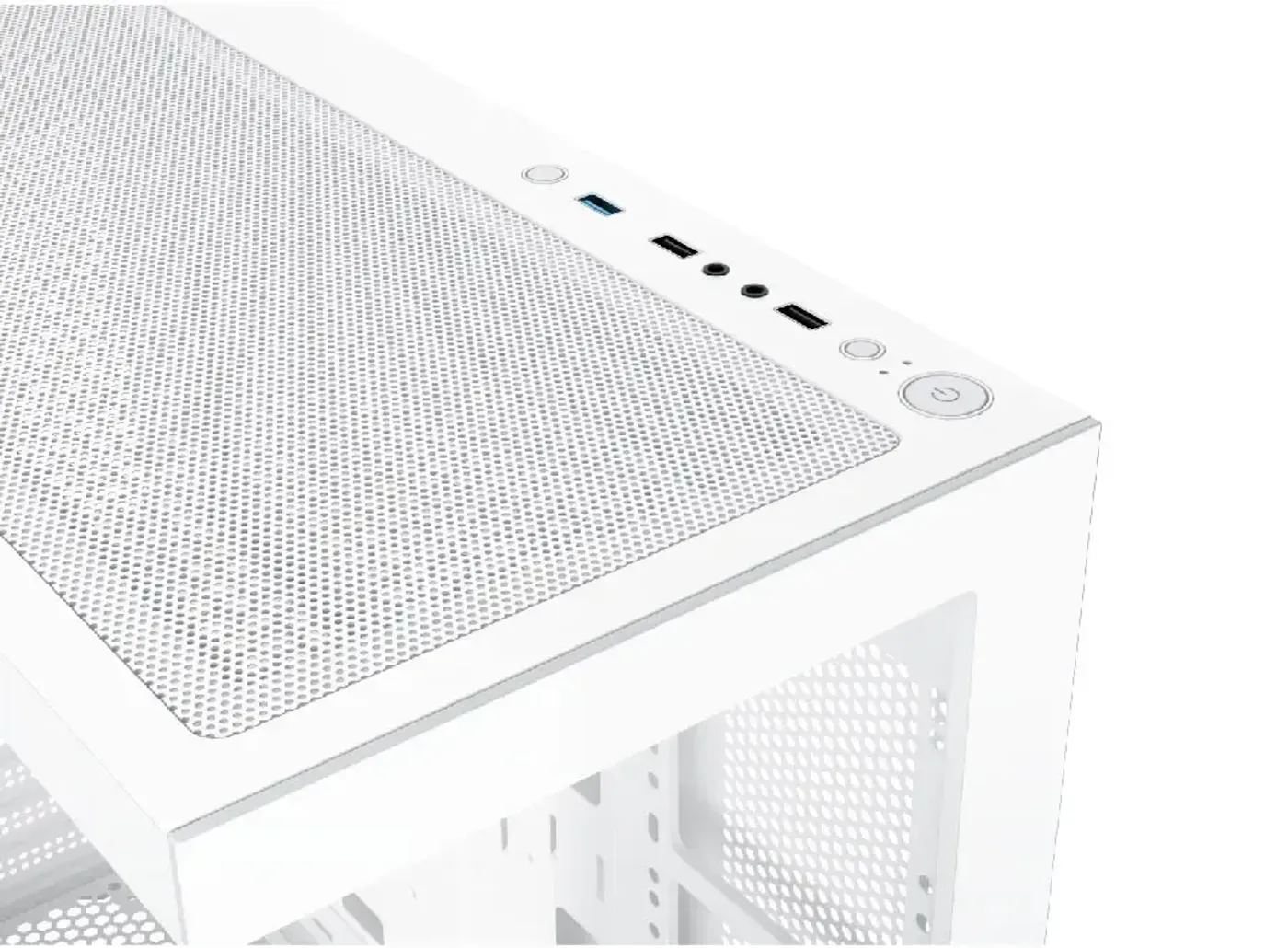 Top I/O ports on the Xigmatek Blast Arctic including USB and audio jacks