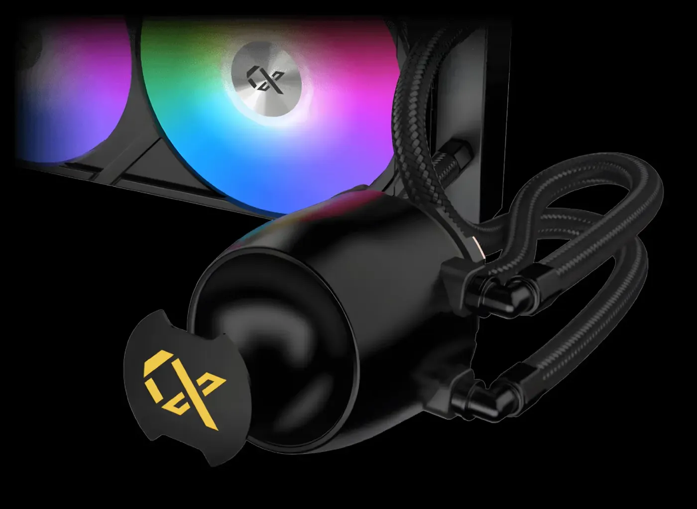 Image of the 360mm PWM ARGB cooling fans on the radiator