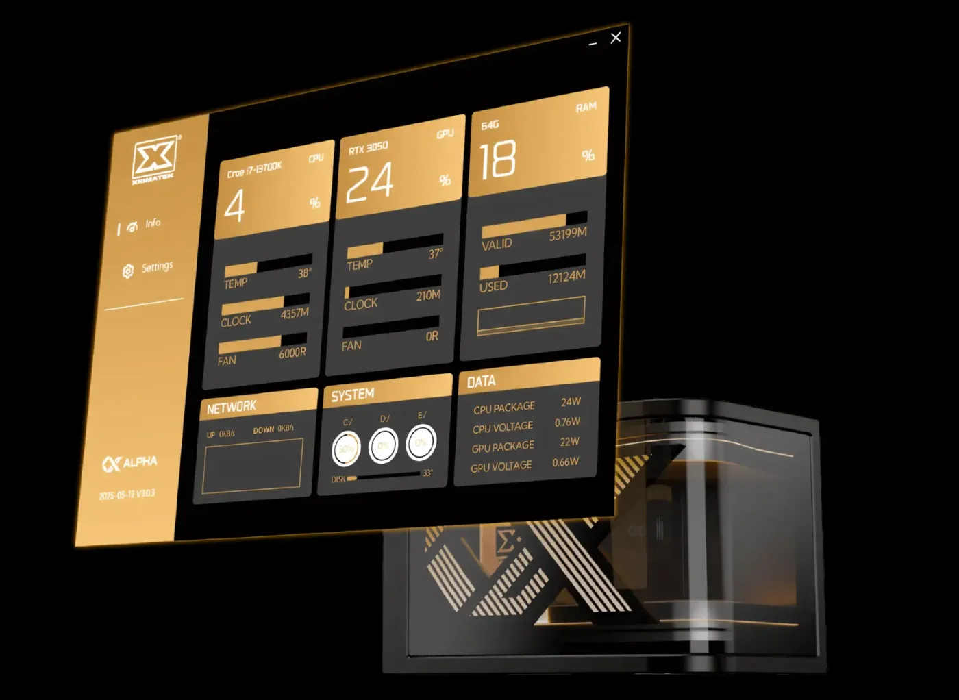 Curved AMOLED screen module integrated into a cooling unit for an immersive visual experience.