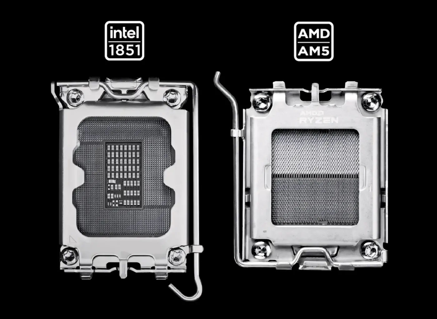 Image illustrating compatibility with Intel LGA 1851 and AMD AM5 CPU sockets.