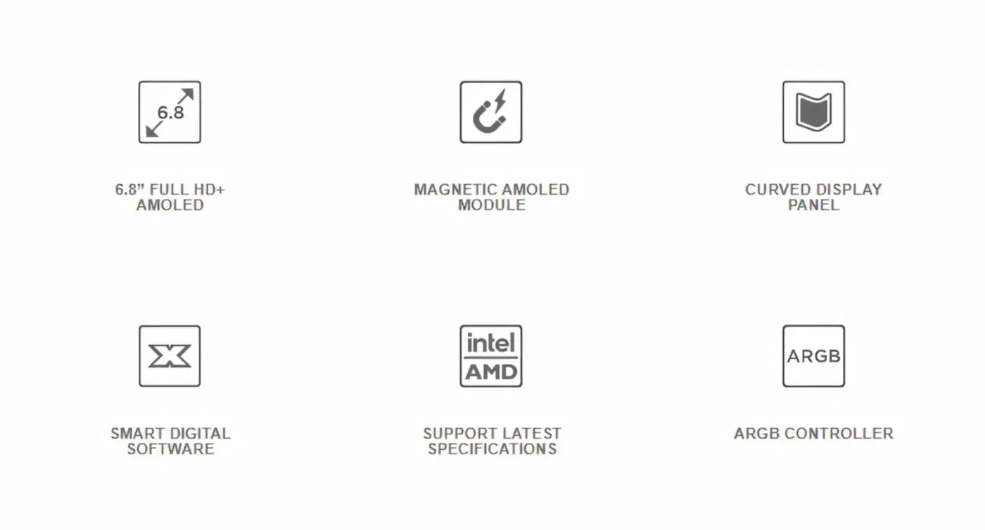 Curved AMOLED display module showing immersive visual performance for liquid cooling system