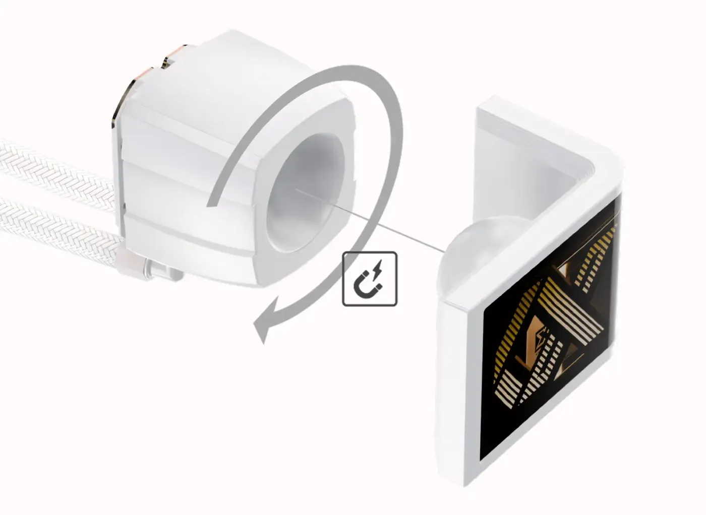 Magnetic removable AMOLED module showing rotation and detachment from the pump head