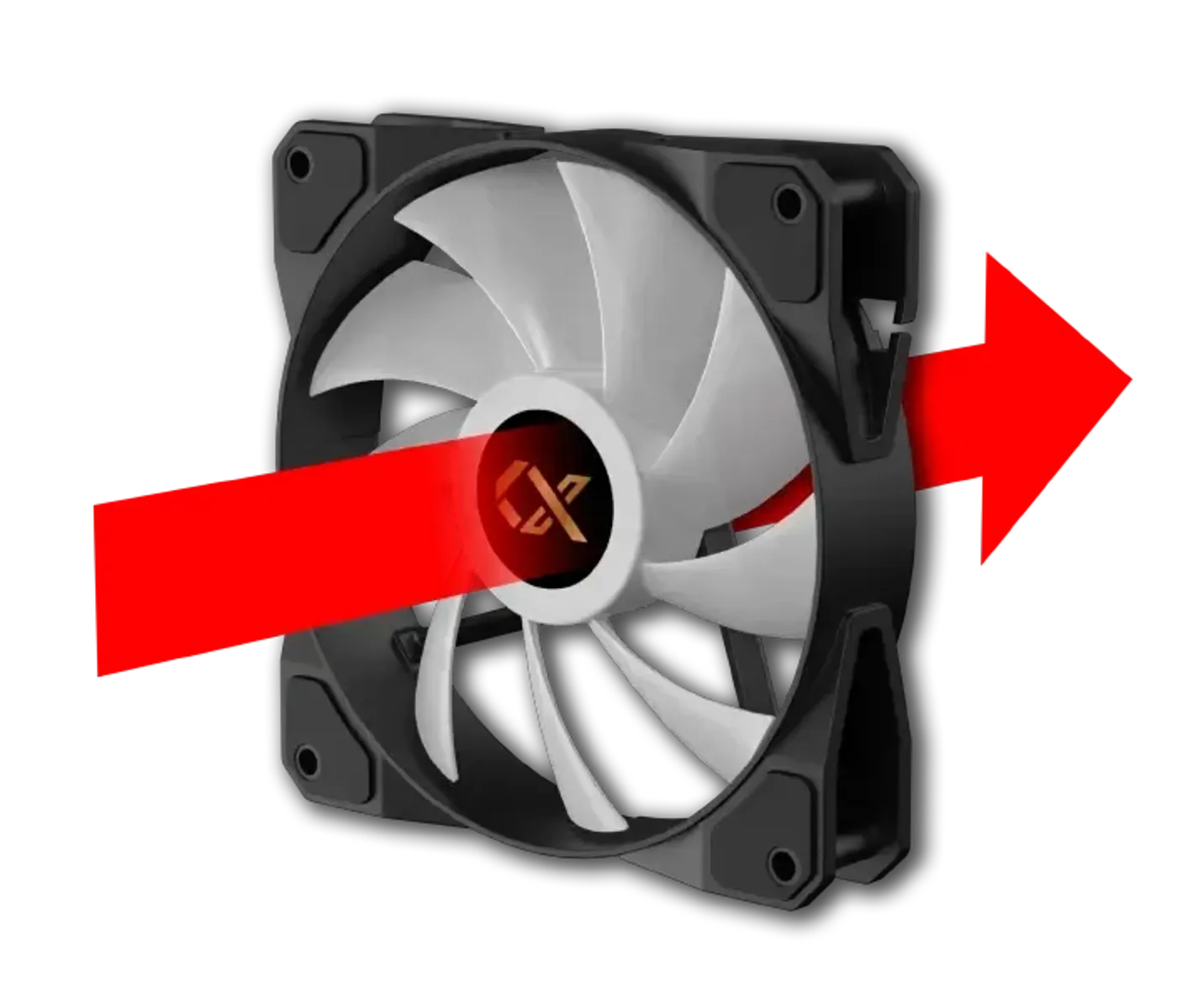 Traditional blade exhaust fan at the rear of the Cubi II case