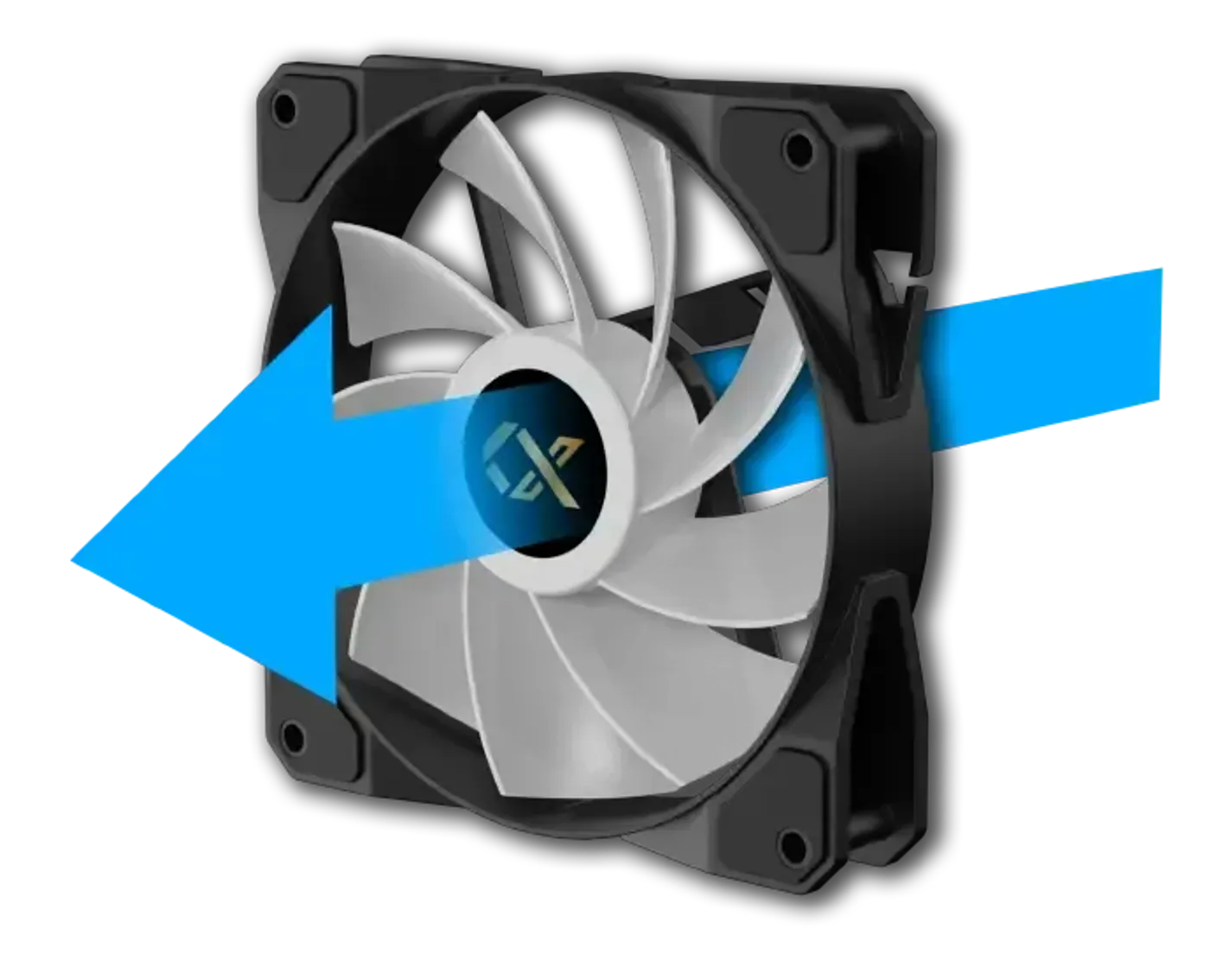 Reverse blade fans on the motherboard panel of the Cubi II case