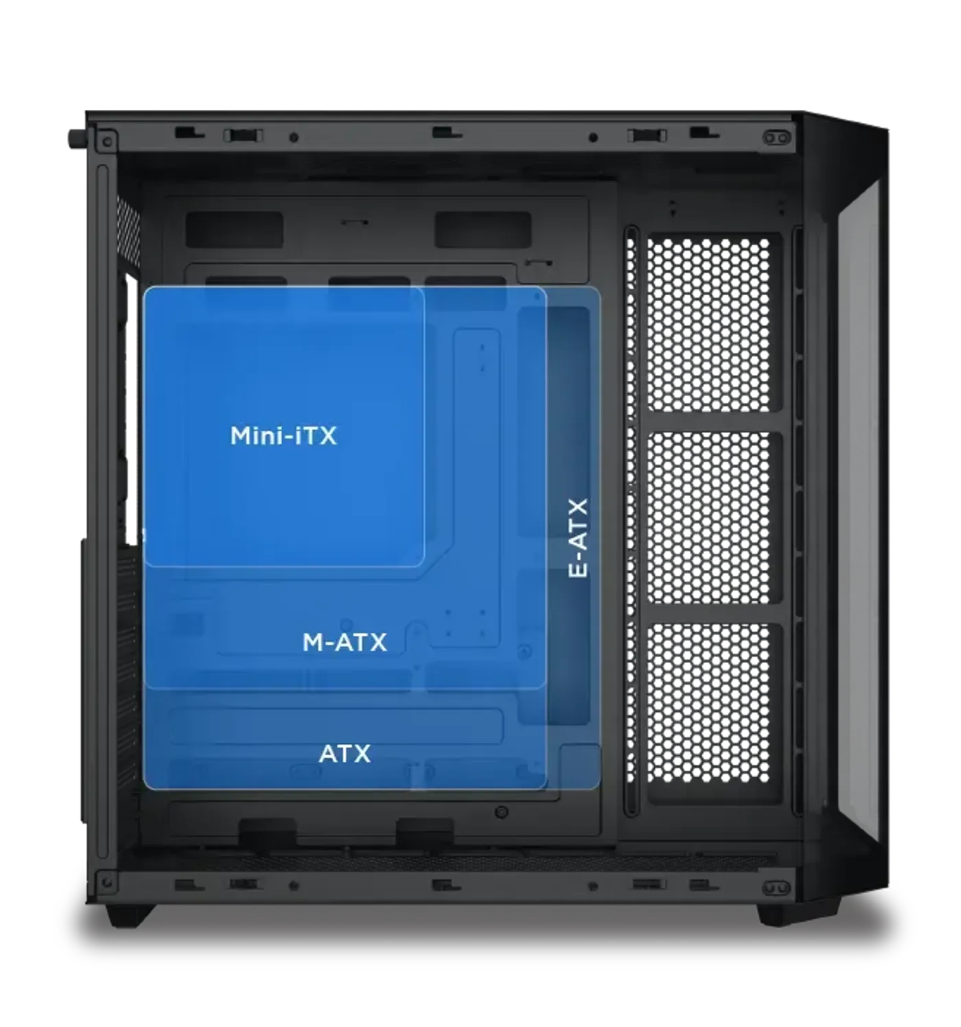 E-ATX motherboard tray inside the Xigmatek Cubi II case
