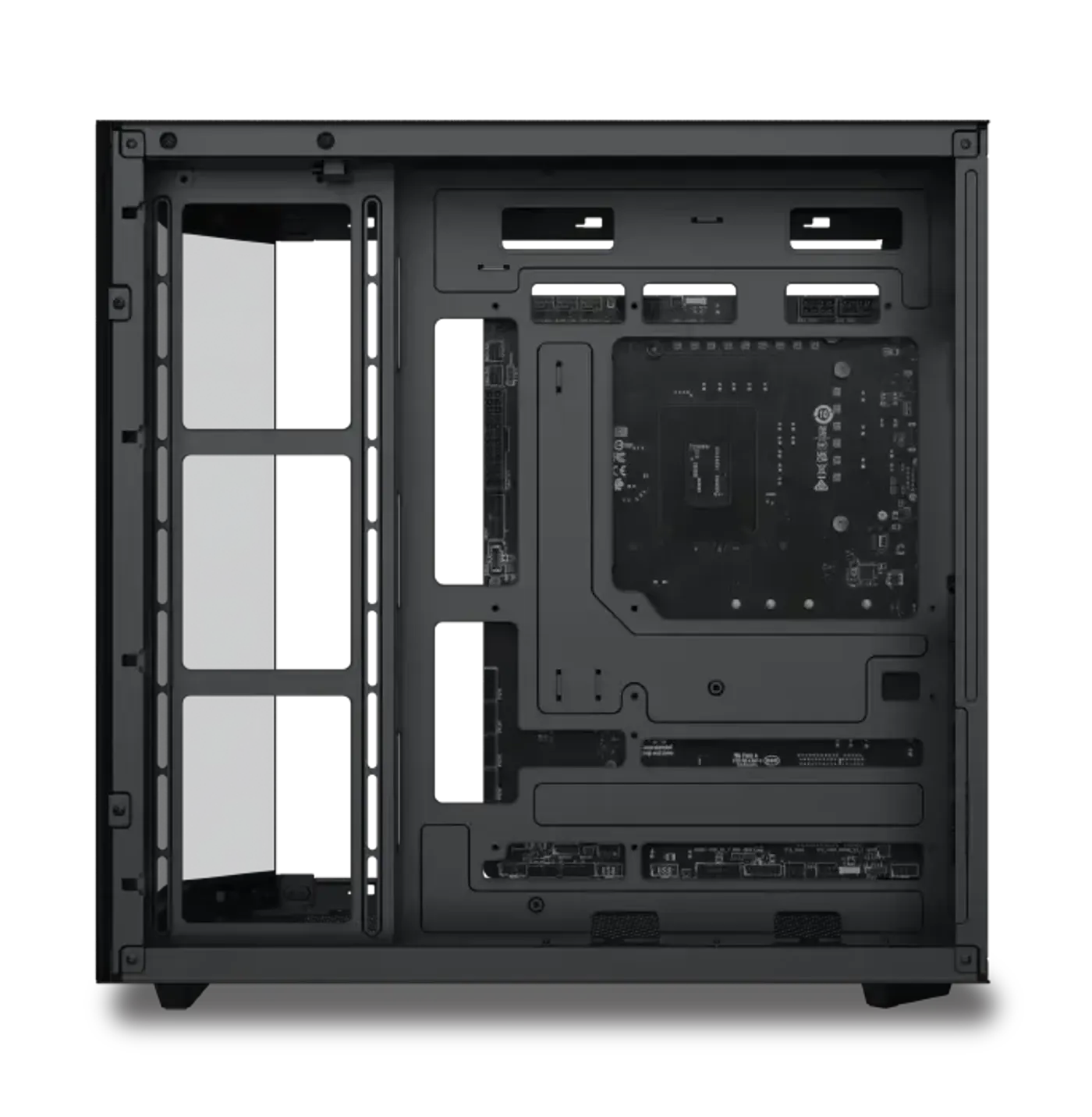 Back plug motherboard cut-outs in the Xigmatek Cubi II case