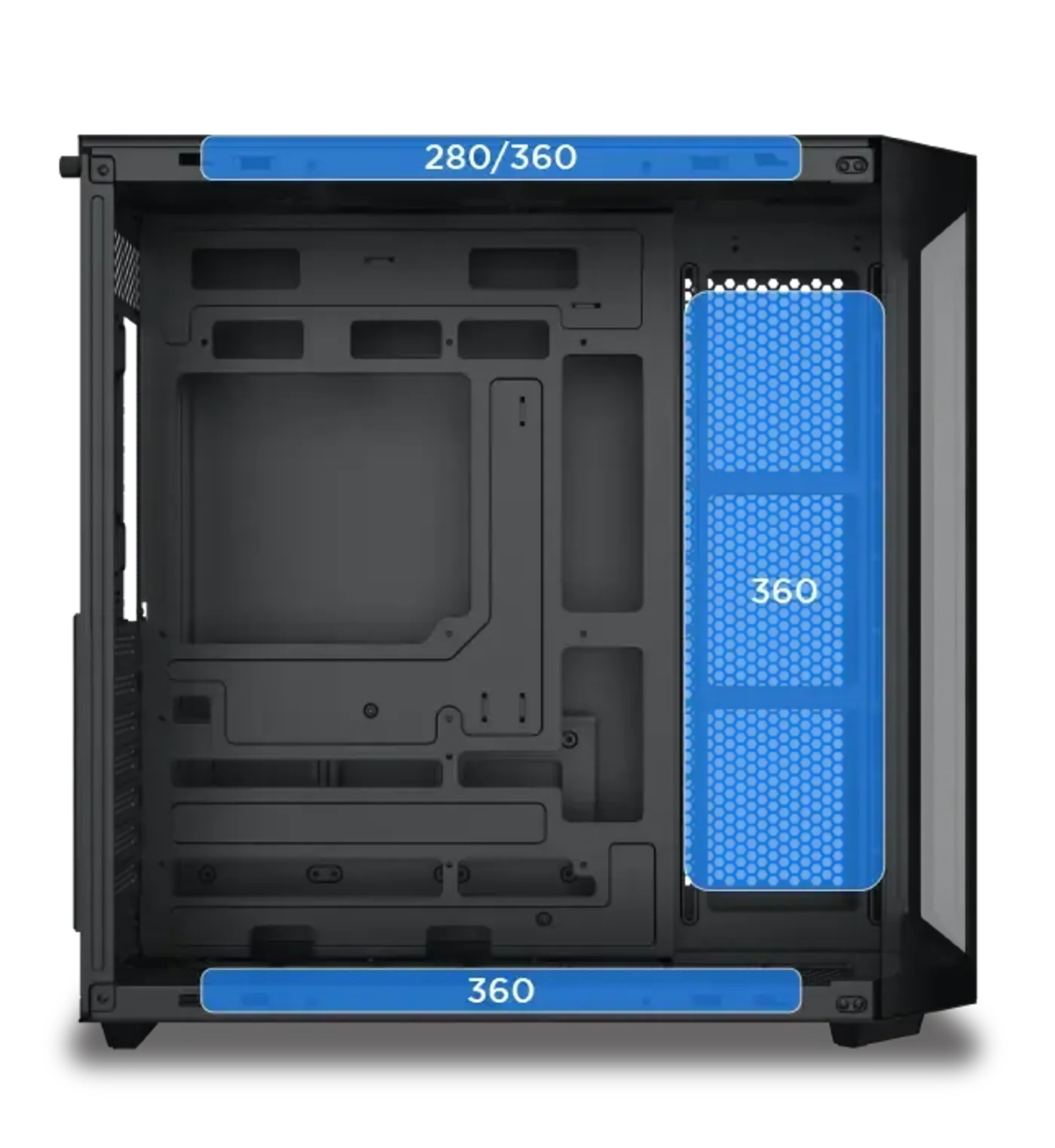 Radiator mounting positions inside the Xigmatek Cubi II case