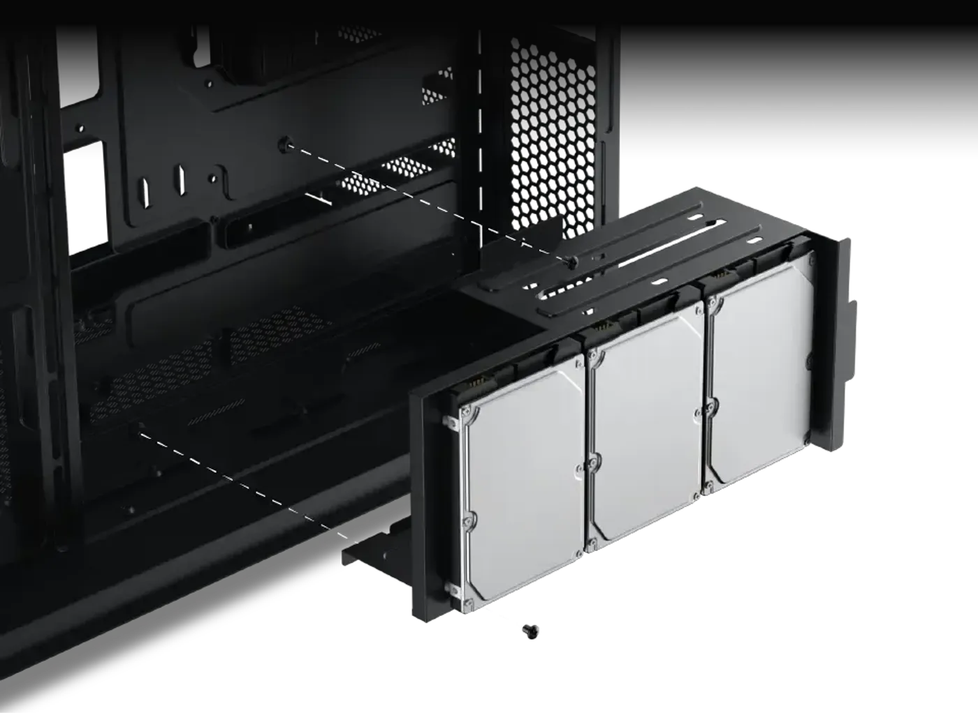 2.5-inch SSD mounting positions in the Xigmatek Cubi II case