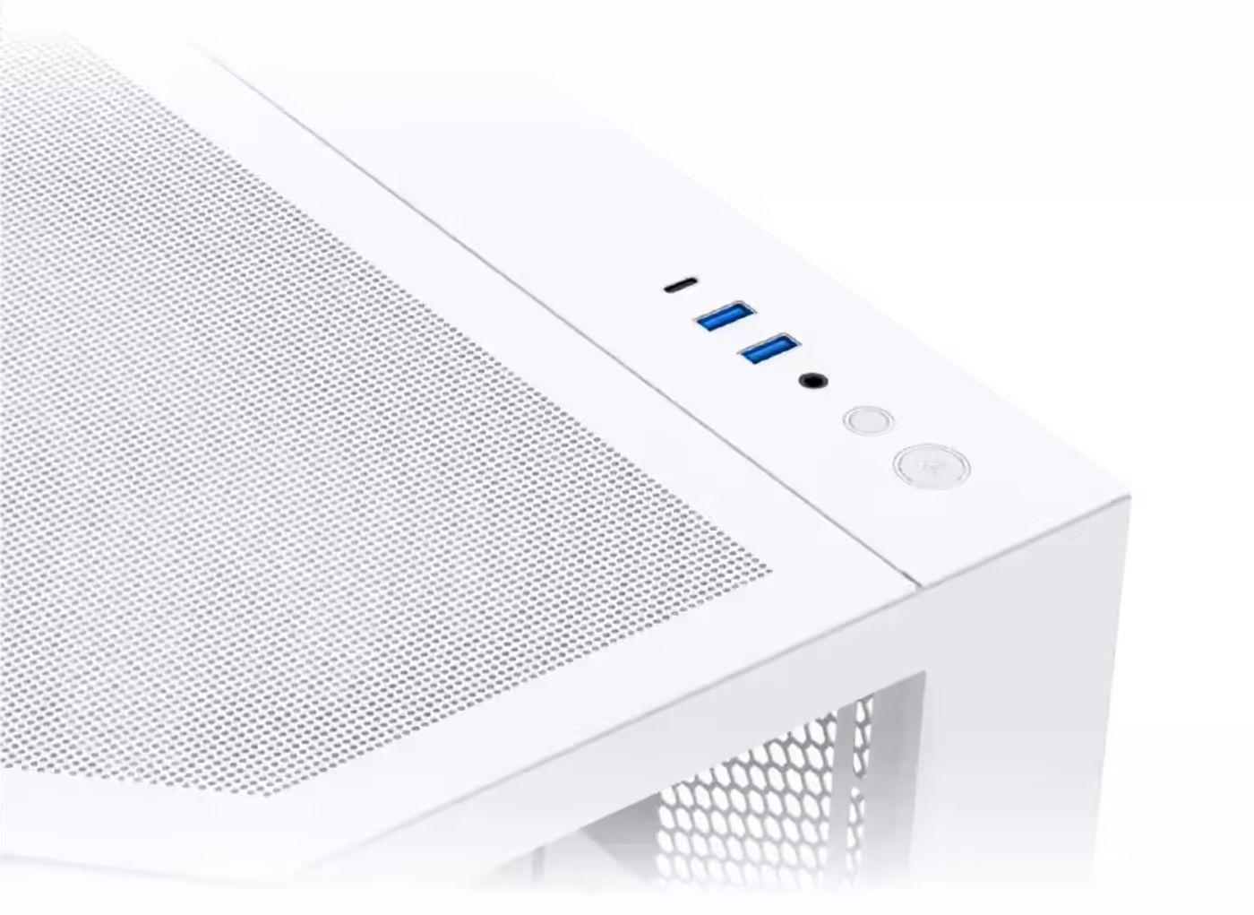 Top mounted I/O ports including USB-C on the Cubi II Arctic case
