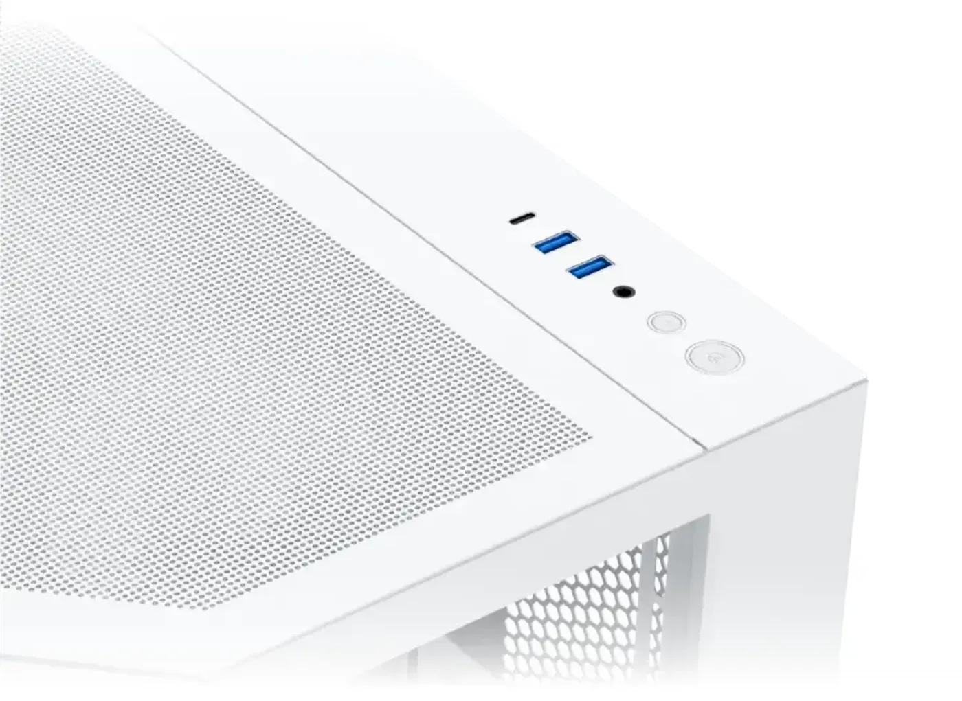 Top mounted I/O ports including USB-C on the Cubi II Arctic case