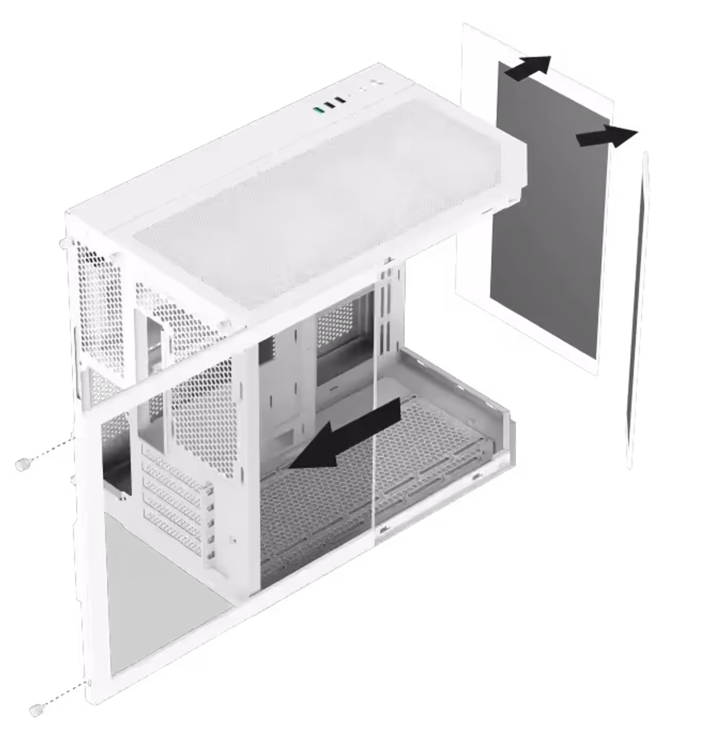 Tempered glass side panel on the white Xigmatek Cubi M Arctic