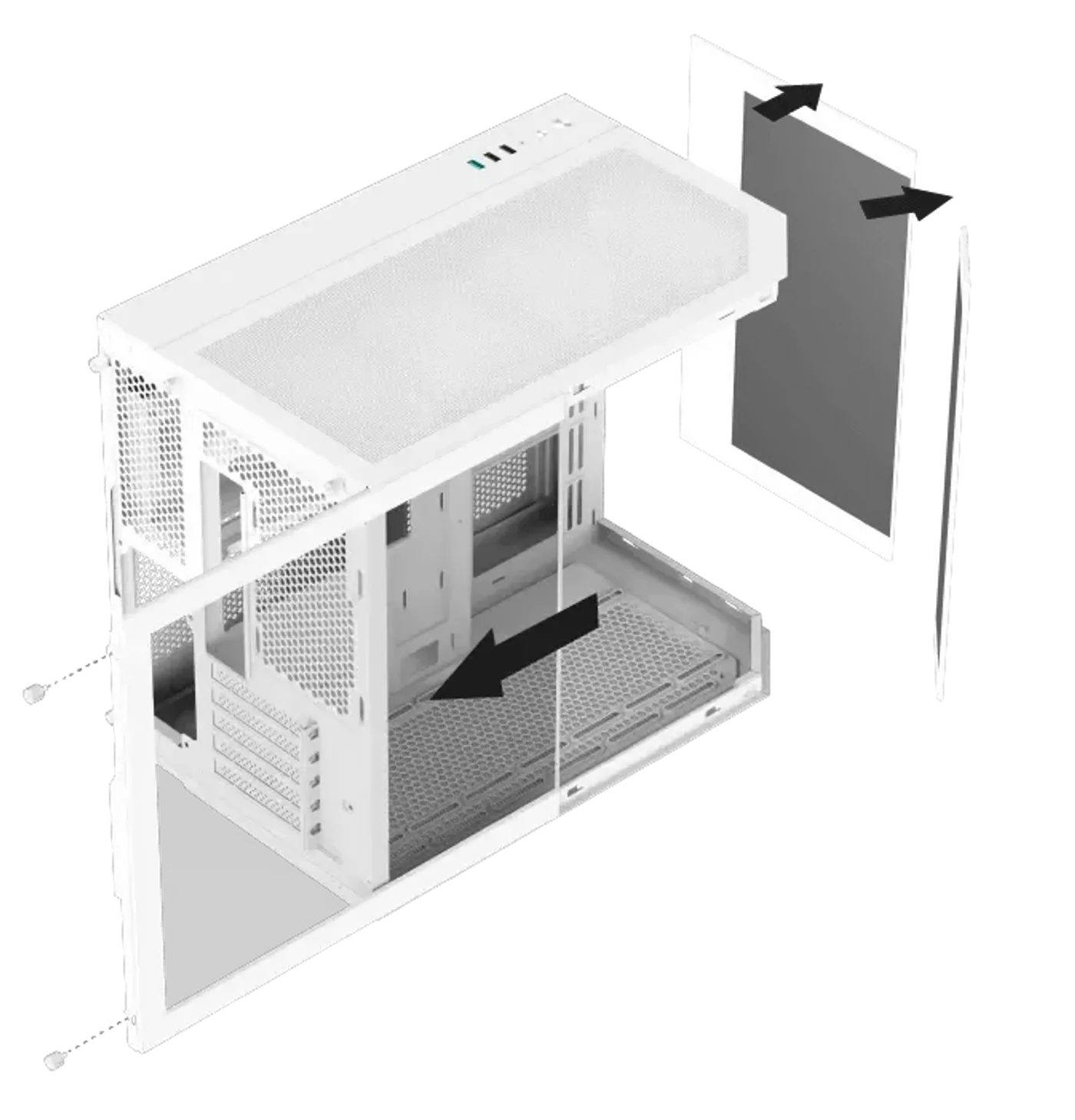 Tempered glass side panel on the white Xigmatek Cubi M Arctic