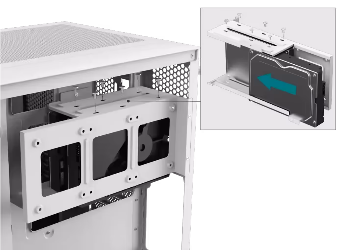 3.5-inch hard drive support in the Xigmatek Cubi M Arctic