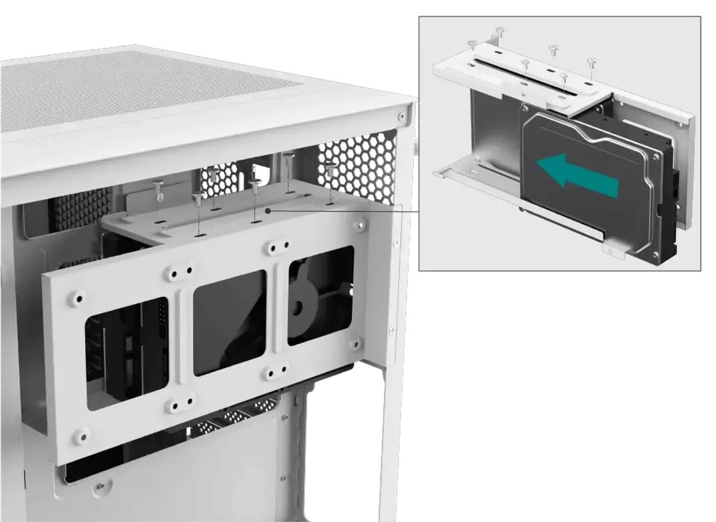 3.5-inch hard drive support in the Xigmatek Cubi M Arctic