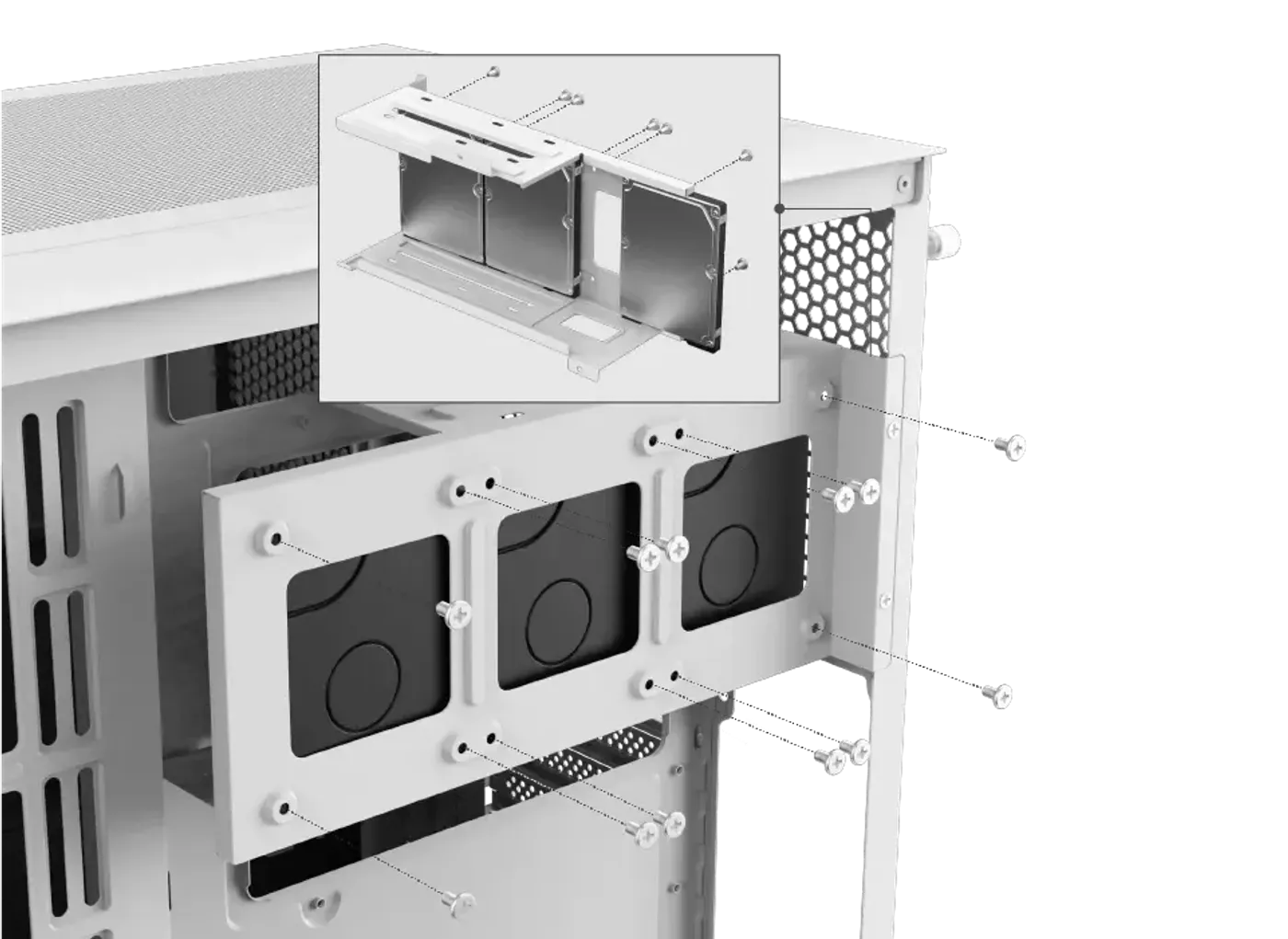 2.5-inch SSD mounting support in the Xigmatek Cubi M Arctic