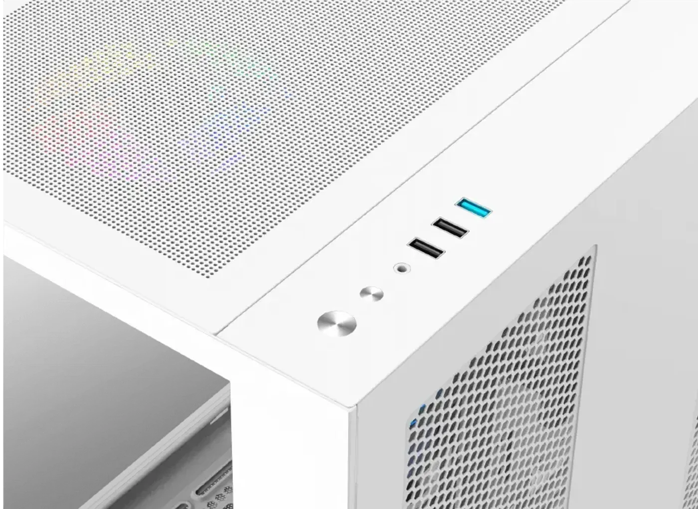 Top mount I/O ports on the white Xigmatek Cubi M Arctic